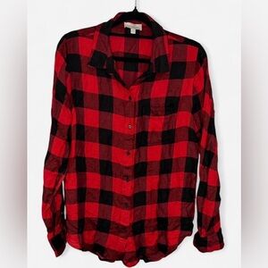 Lucky Brand Red & Black Buffalo Plaid Flannel Button Down Shirt - Medium